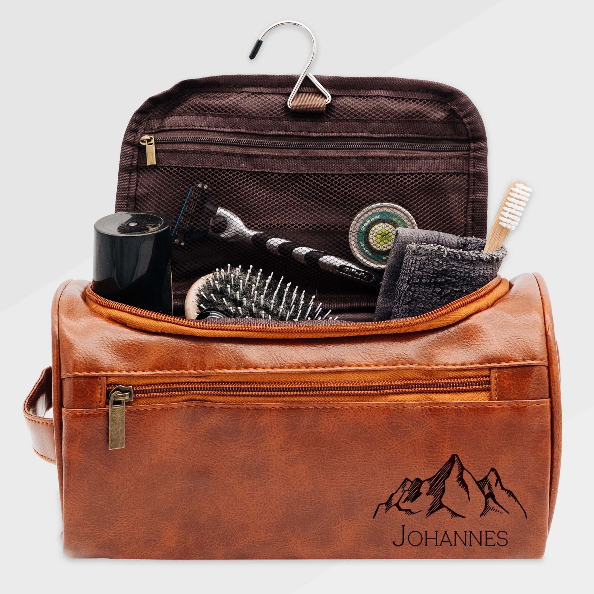 Leder Kulturbeutel - verschiedene Motive mit Namen oder Intitialen - Abenteuernah