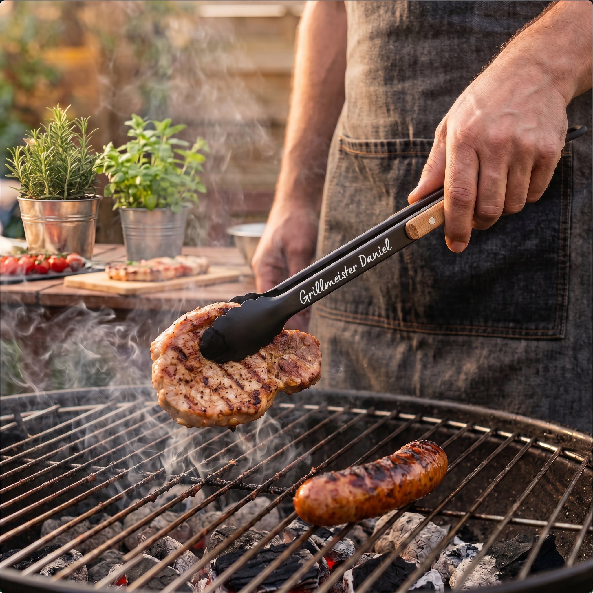 Grillzange Edelstahl mit Holzgriff - Grillmeister