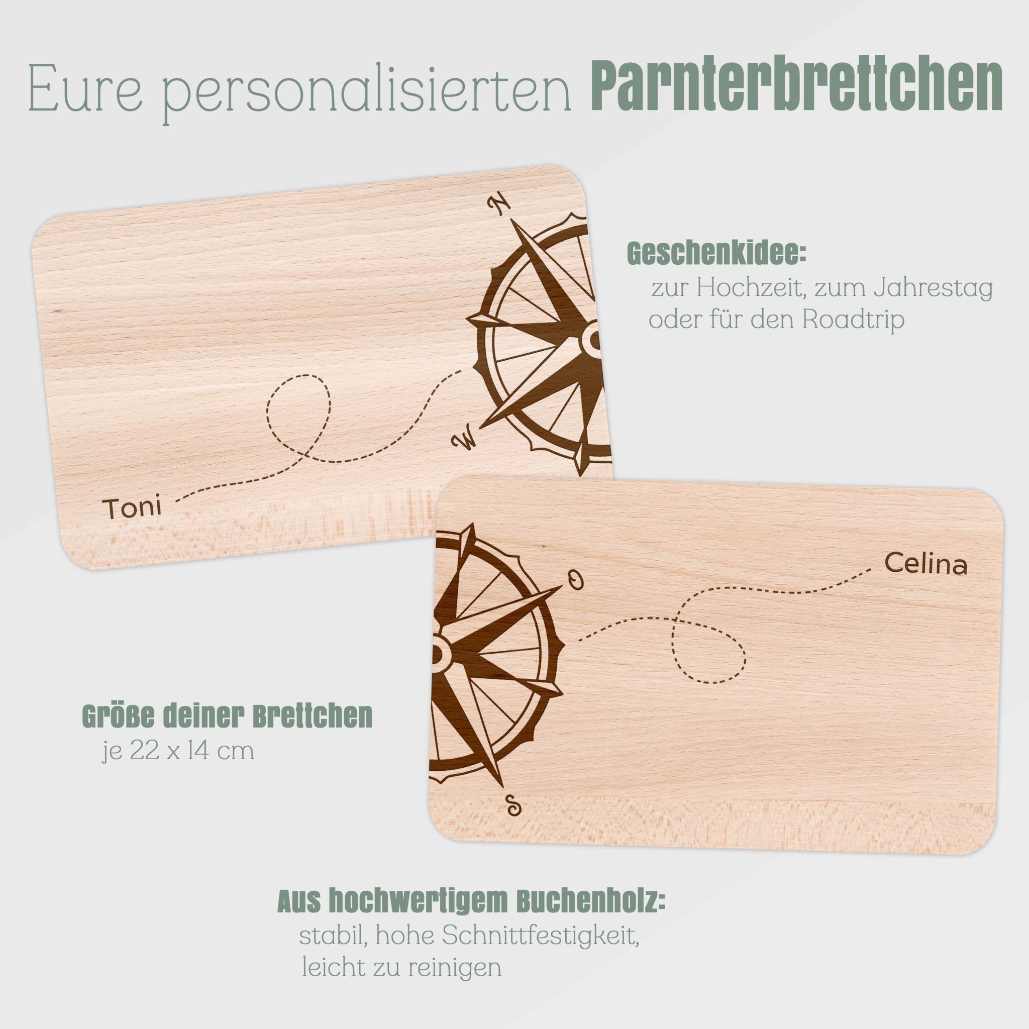 Partnerbrettchen Buche - Kompass - Abenteuernah