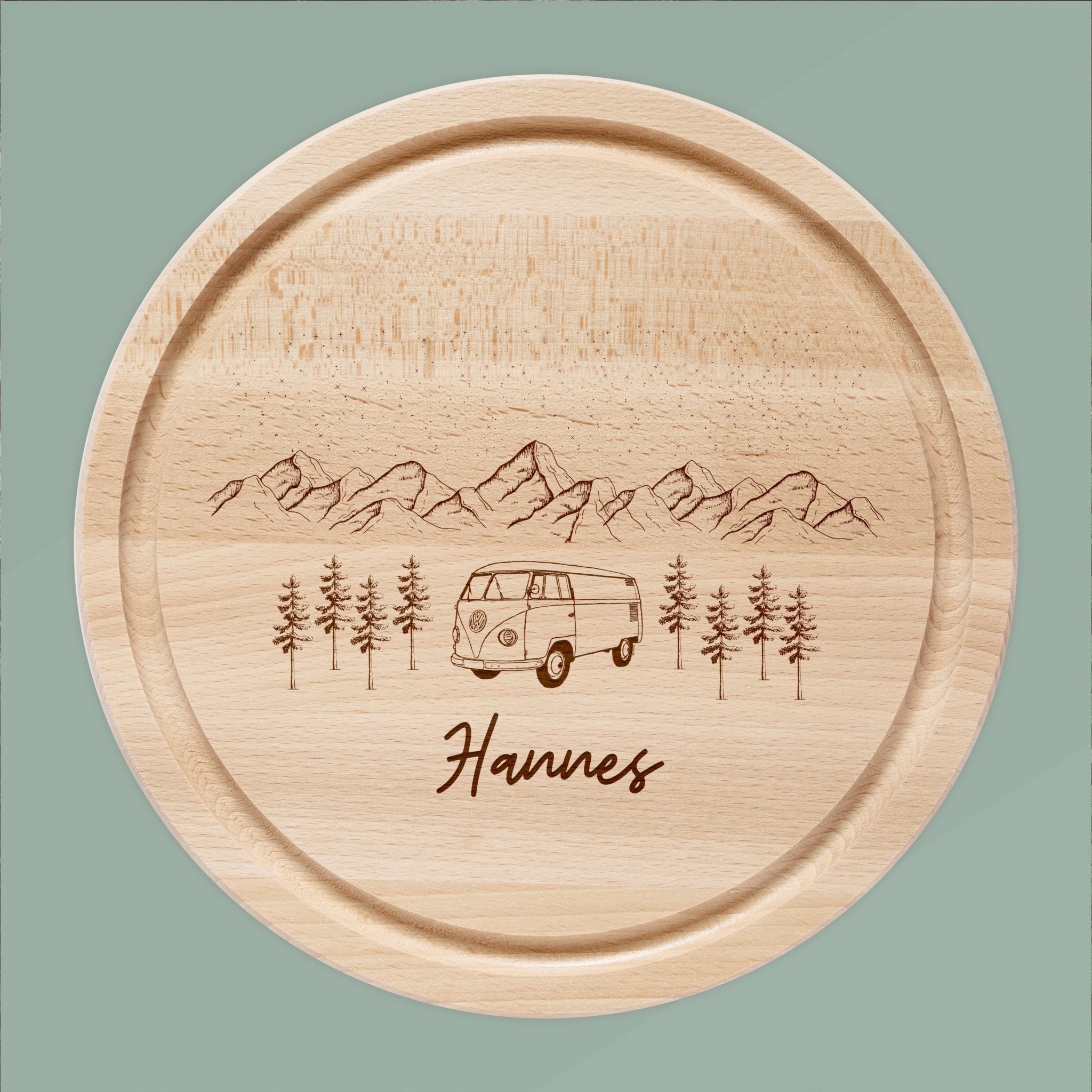 Rundes Holzbrett - Bus Berge - Abenteuernah