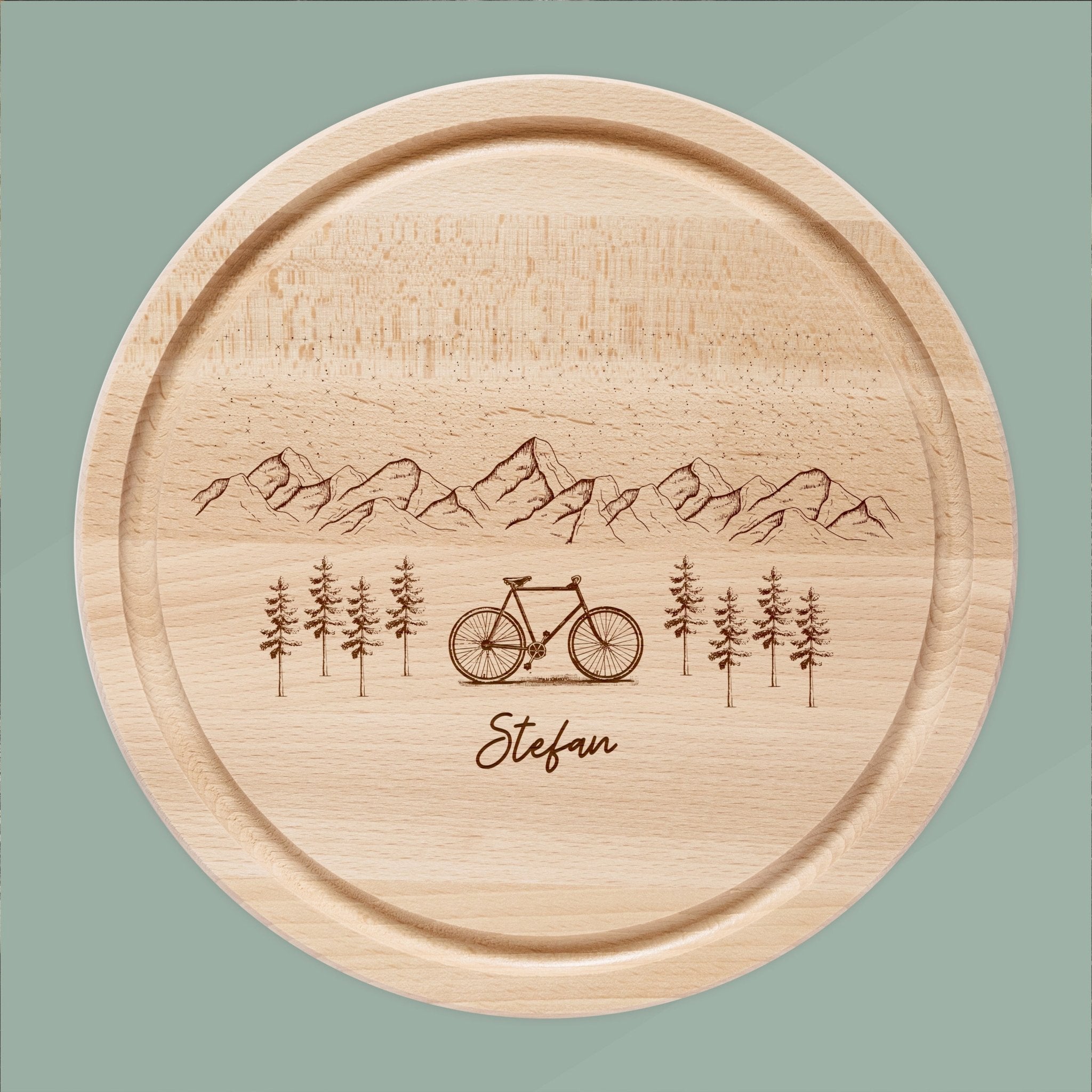 Rundes Holzbrett - Fahrrad Berge - Abenteuernah