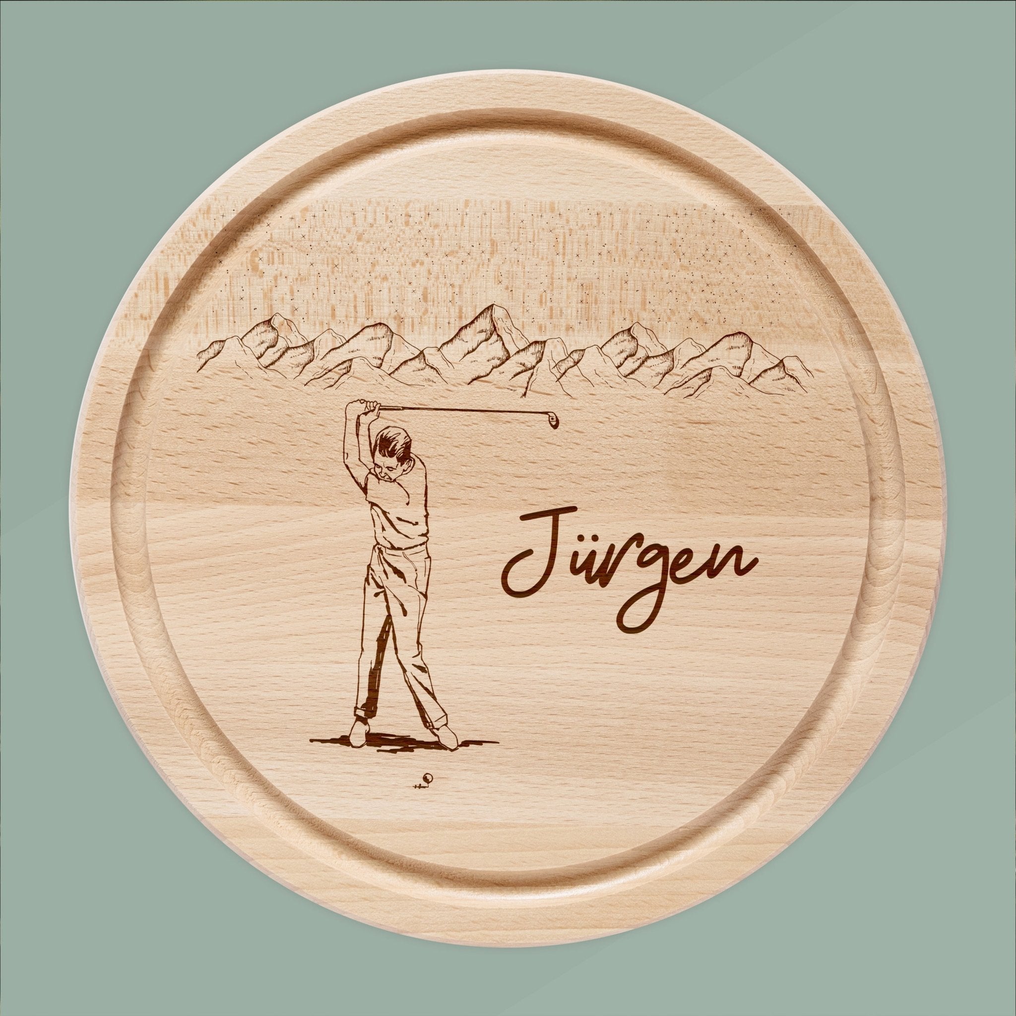 Rundes Holzbrett - Golfspieler - Abenteuernah