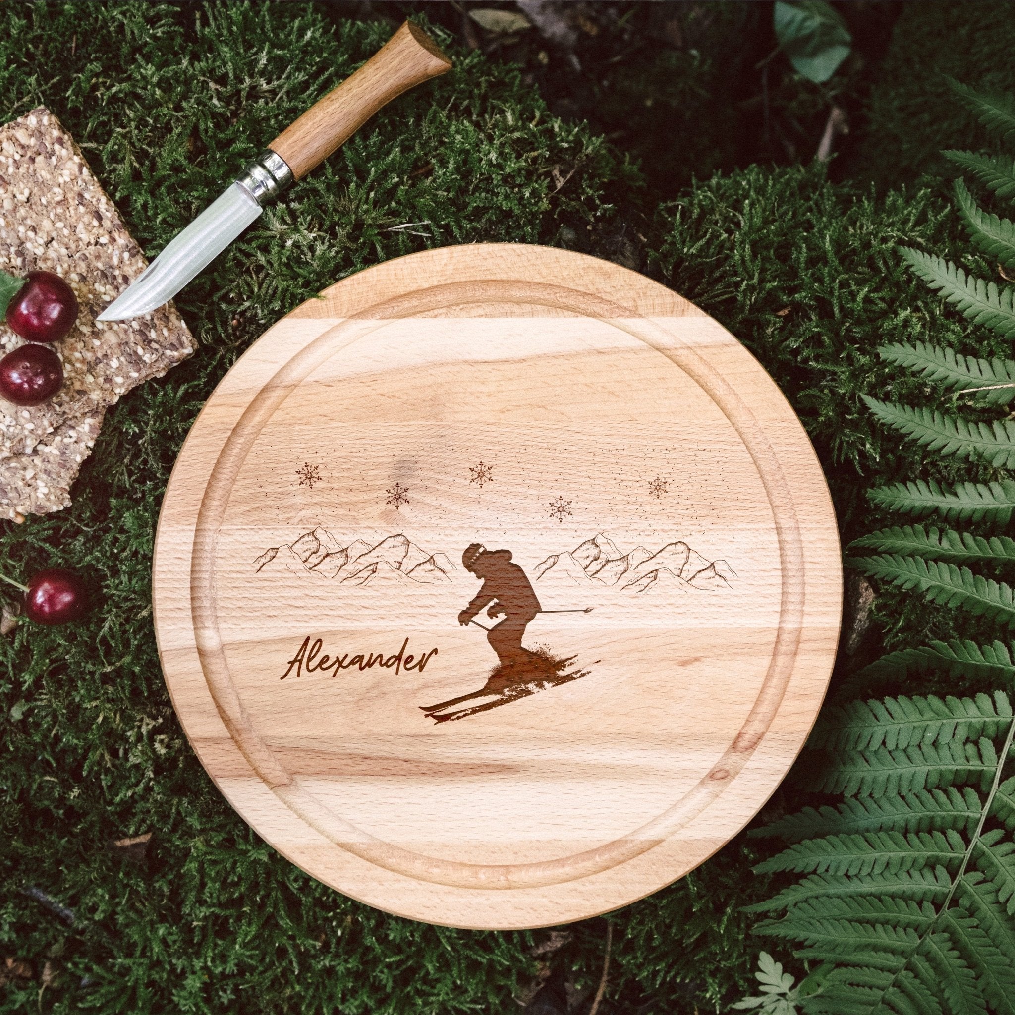 Rundes Holzbrett - Ski - Abenteuernah