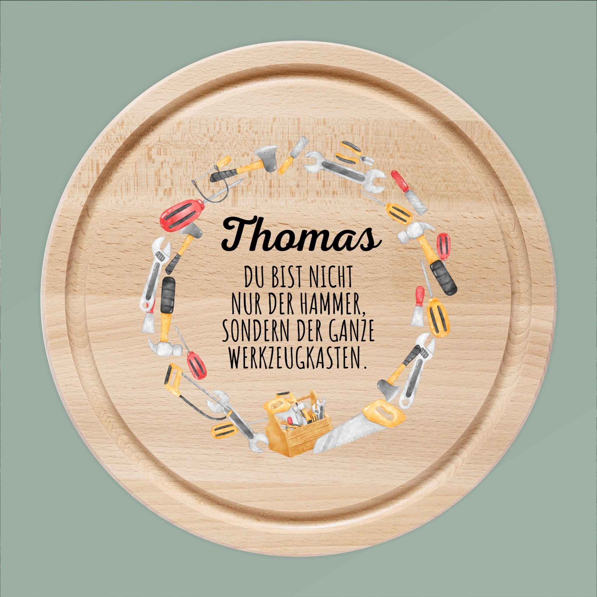 Rundes Holzbrett - Werkzeugkasten farbig - Abenteuernah
