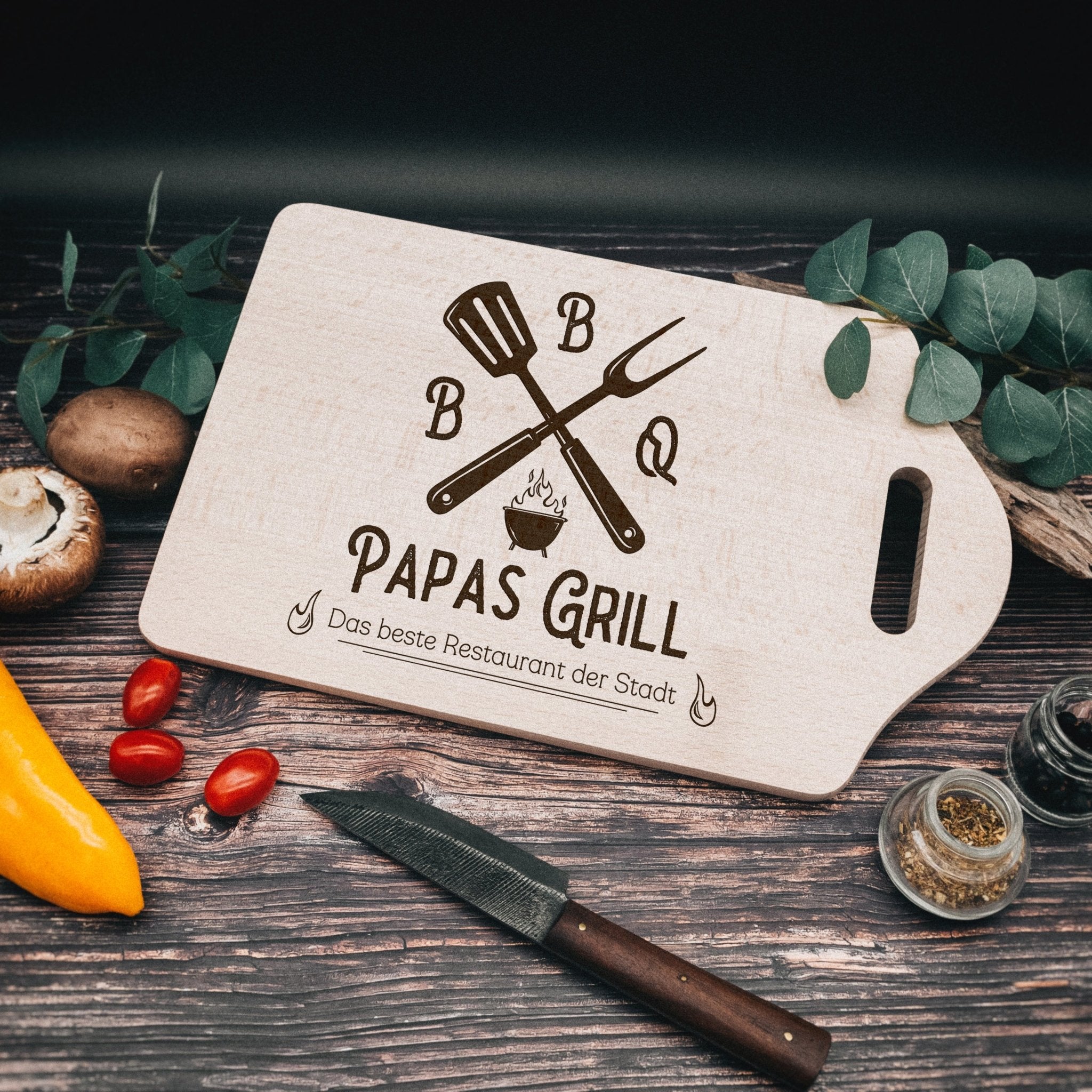 Schneidebrett mit Griffmulde - BBQ Grillbesteck - Abenteuernah