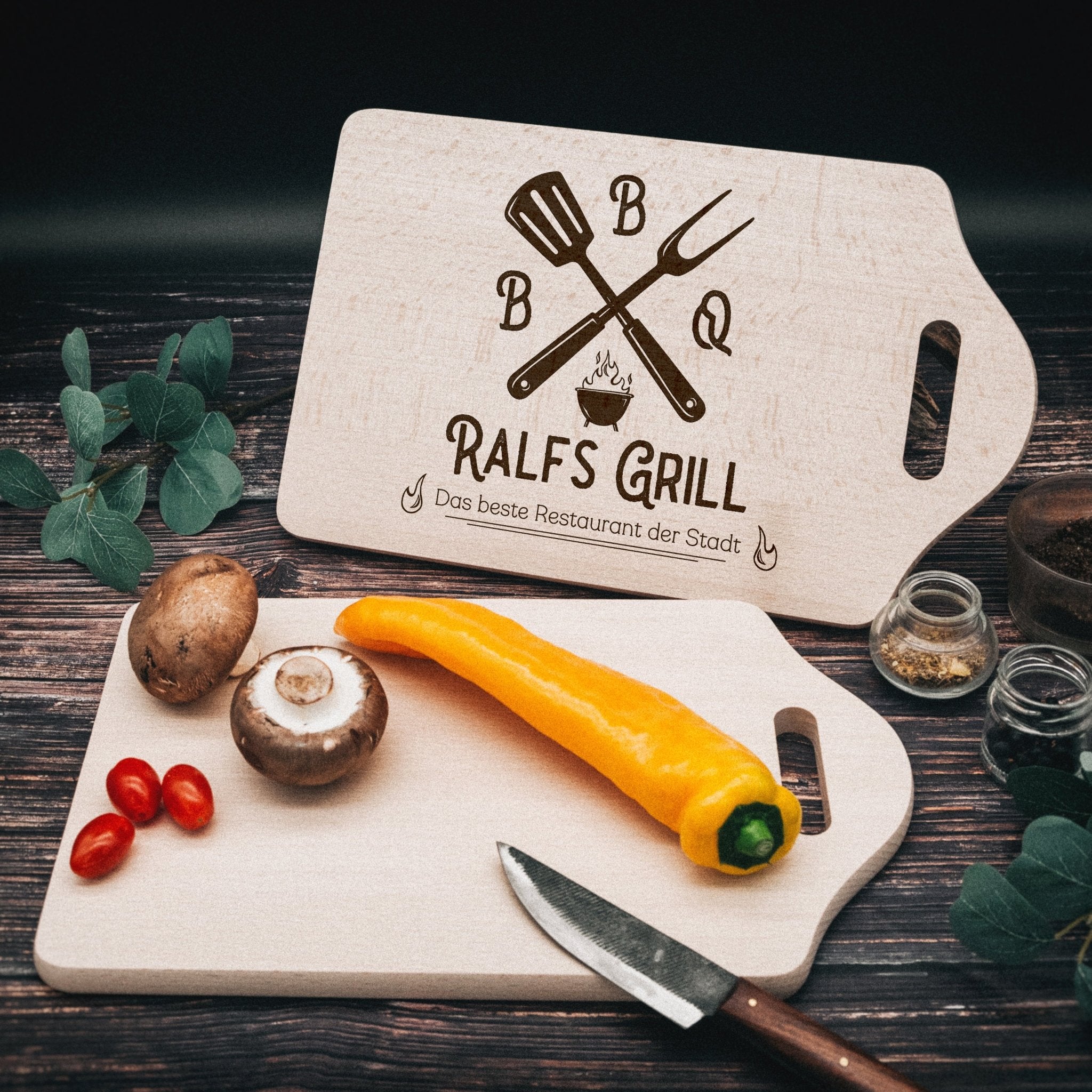 Schneidebrett mit Griffmulde - BBQ Grillbesteck - Abenteuernah