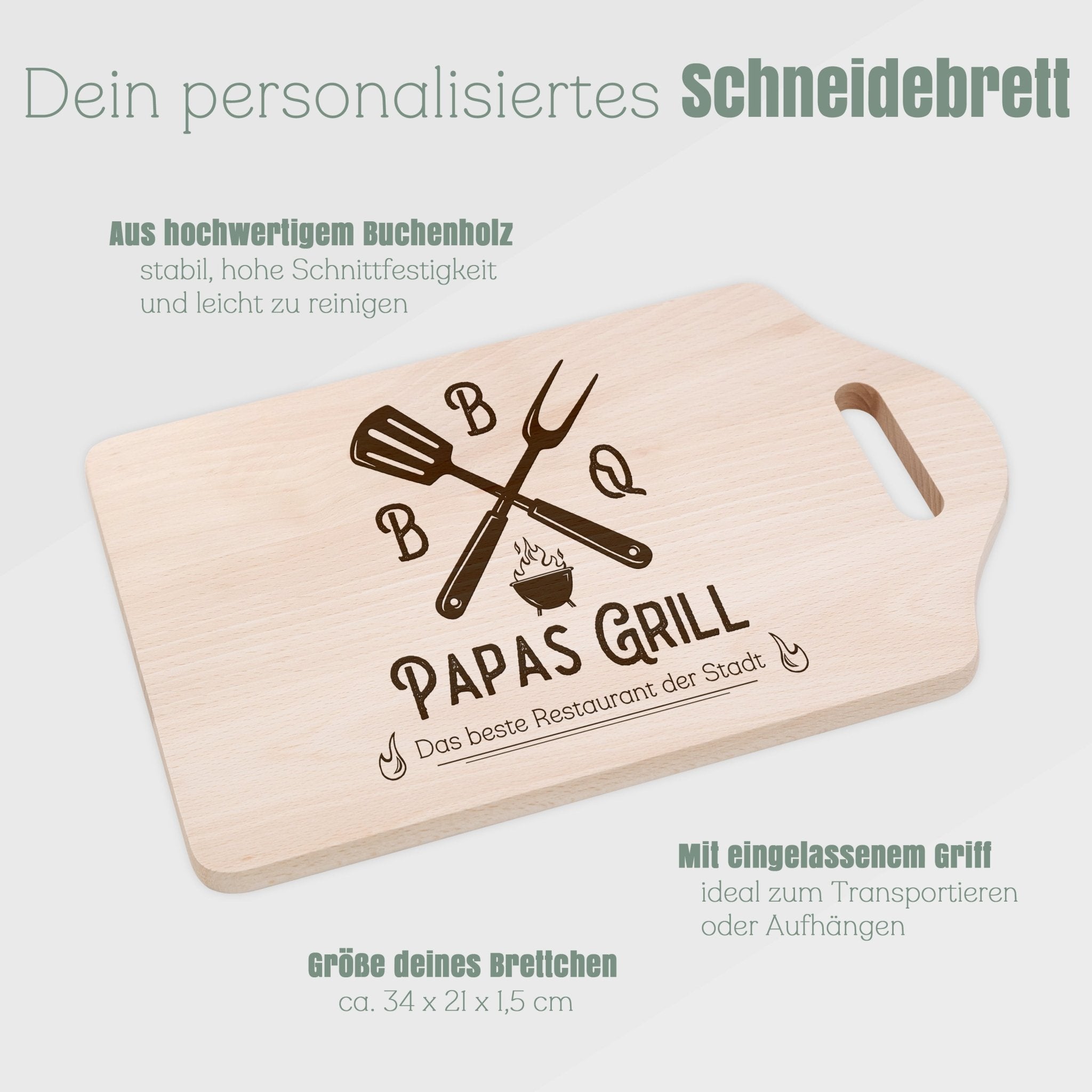 Schneidebrett mit Griffmulde - BBQ Grillbesteck - Abenteuernah