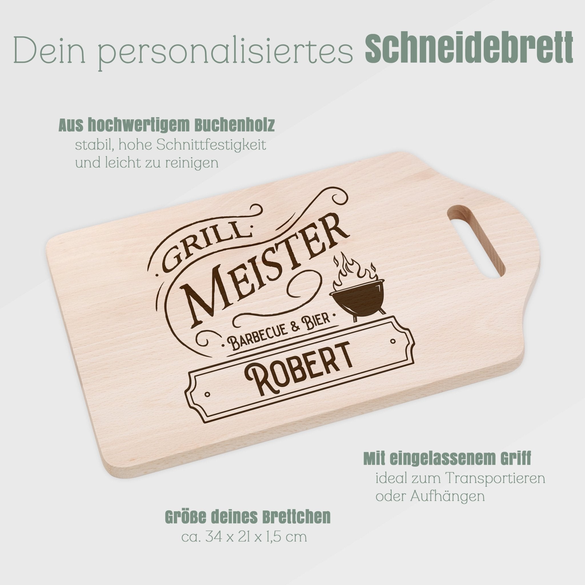 Schneidebrett mit Griffmulde - Vintage Grillmeister - Abenteuernah