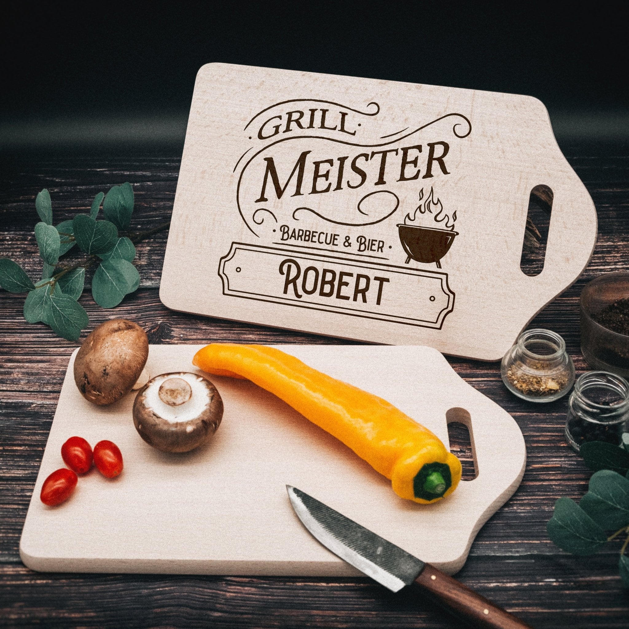 Schneidebrett mit Griffmulde - Vintage Grillmeister - Abenteuernah