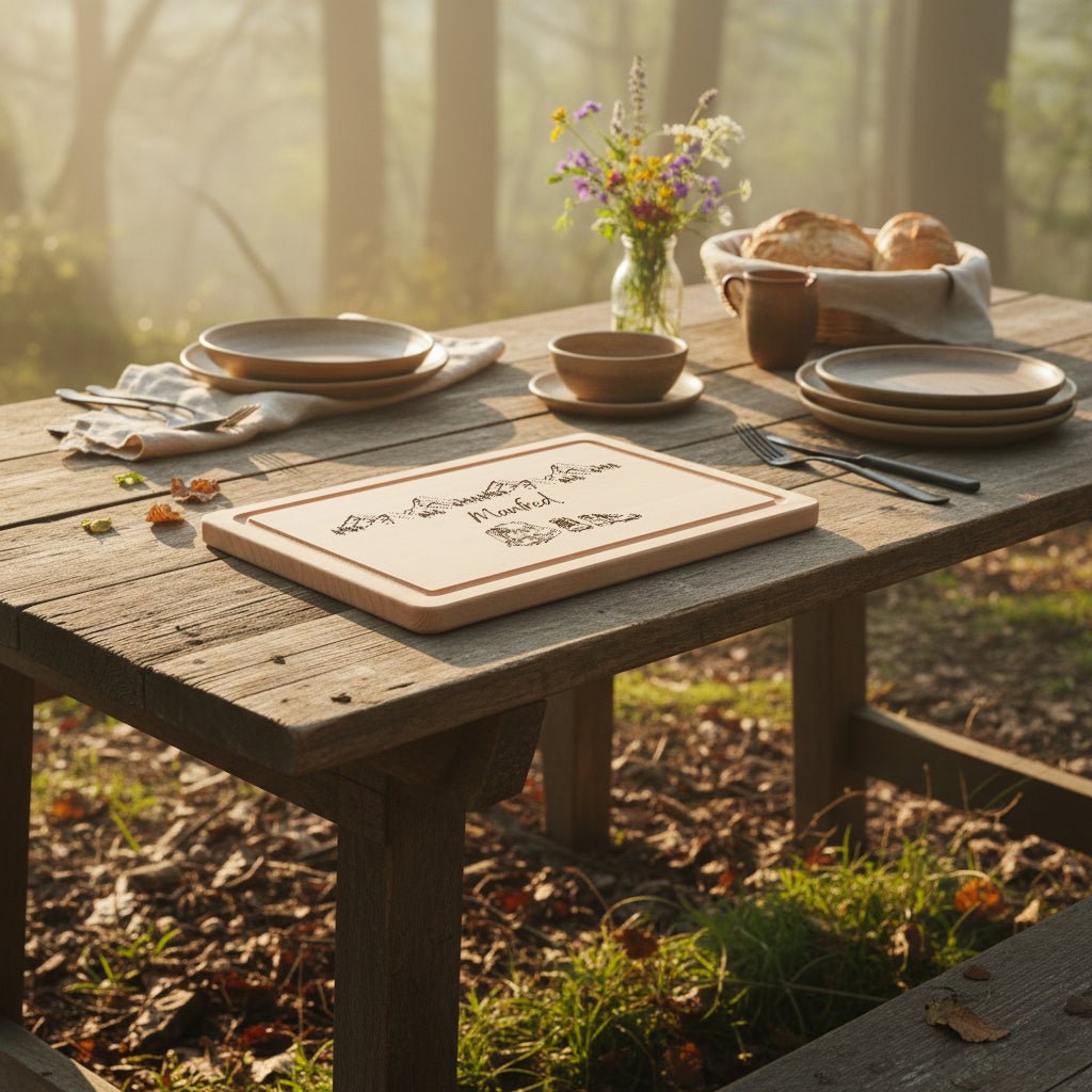 Schneidebrett mit Saftrille - Wanderausrüstung mit Bergen - Abenteuernah