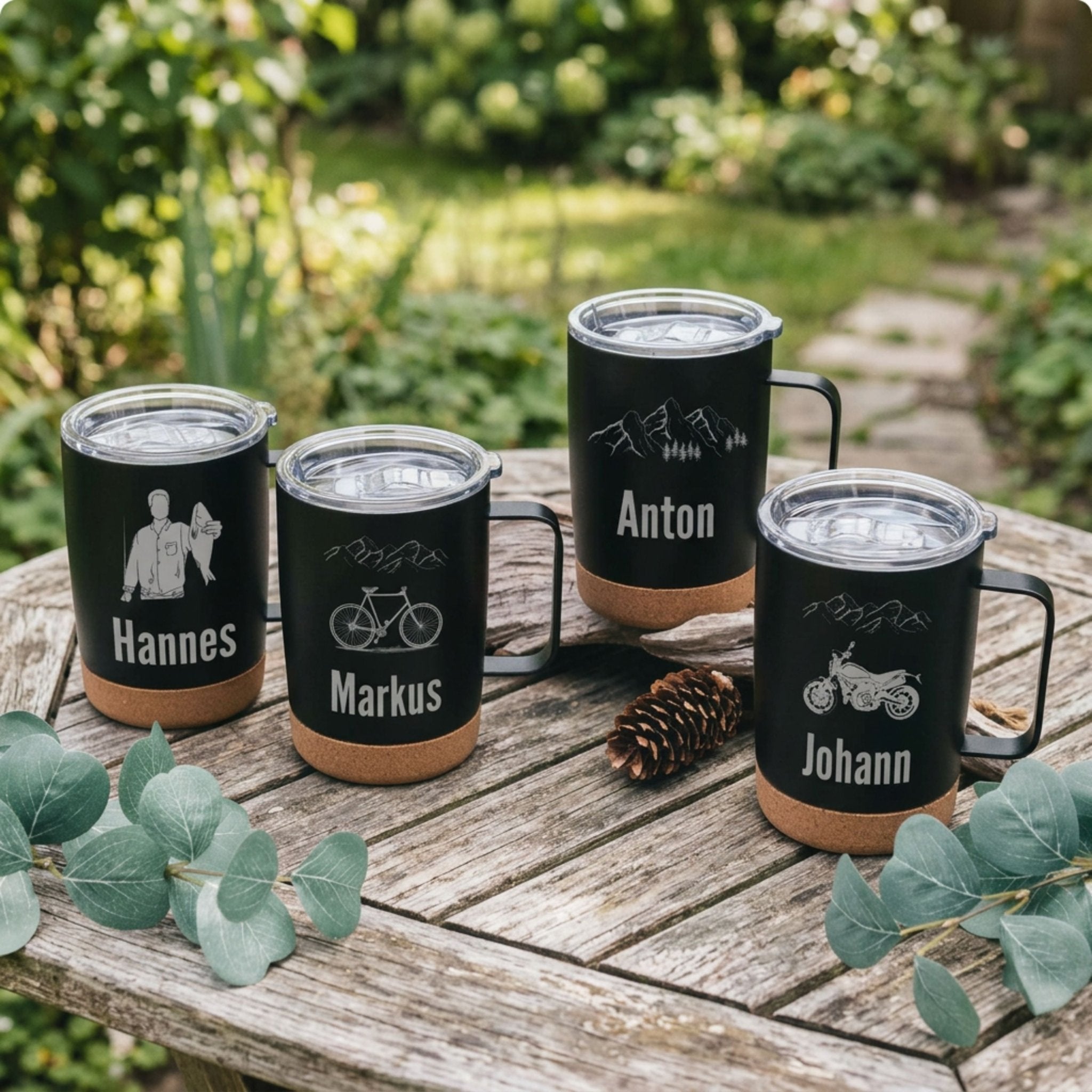Thermobecher mit Korkboden - Motiv und Name - Abenteuernah