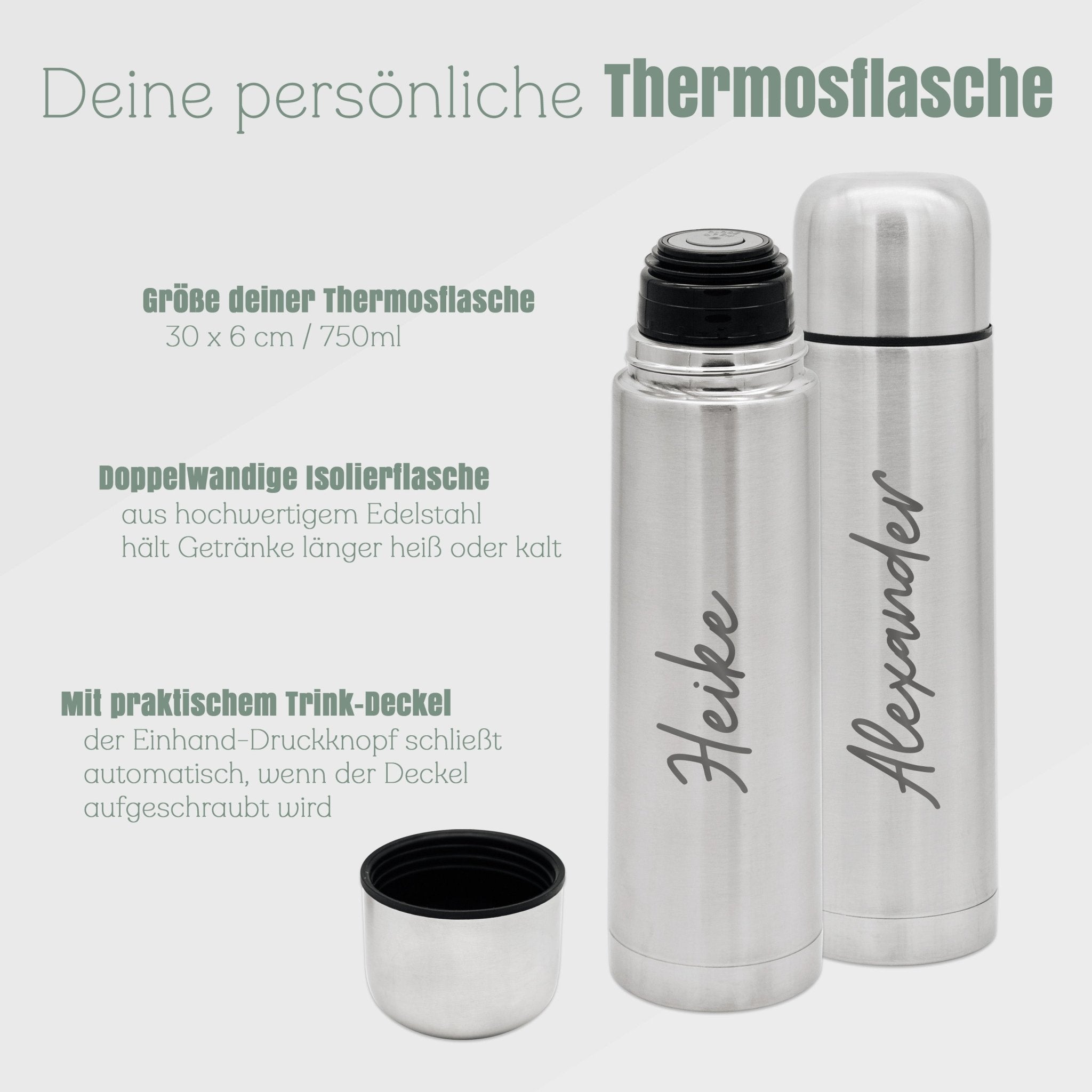 Thermosflasche Edelstahl - Name - Abenteuernah