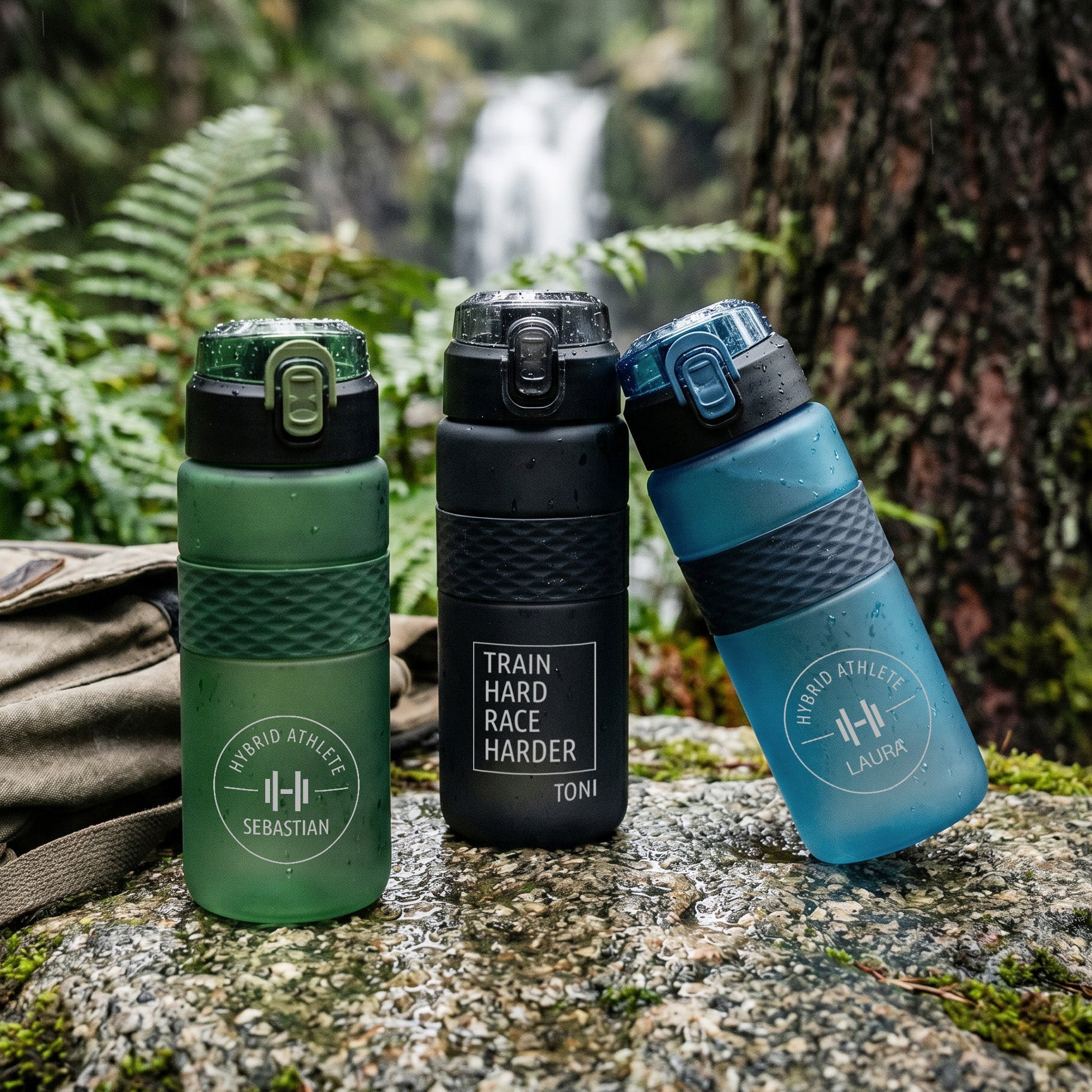 Trinkflasche aus RPET personalisiert - Fitness Motiv - Abenteuernah