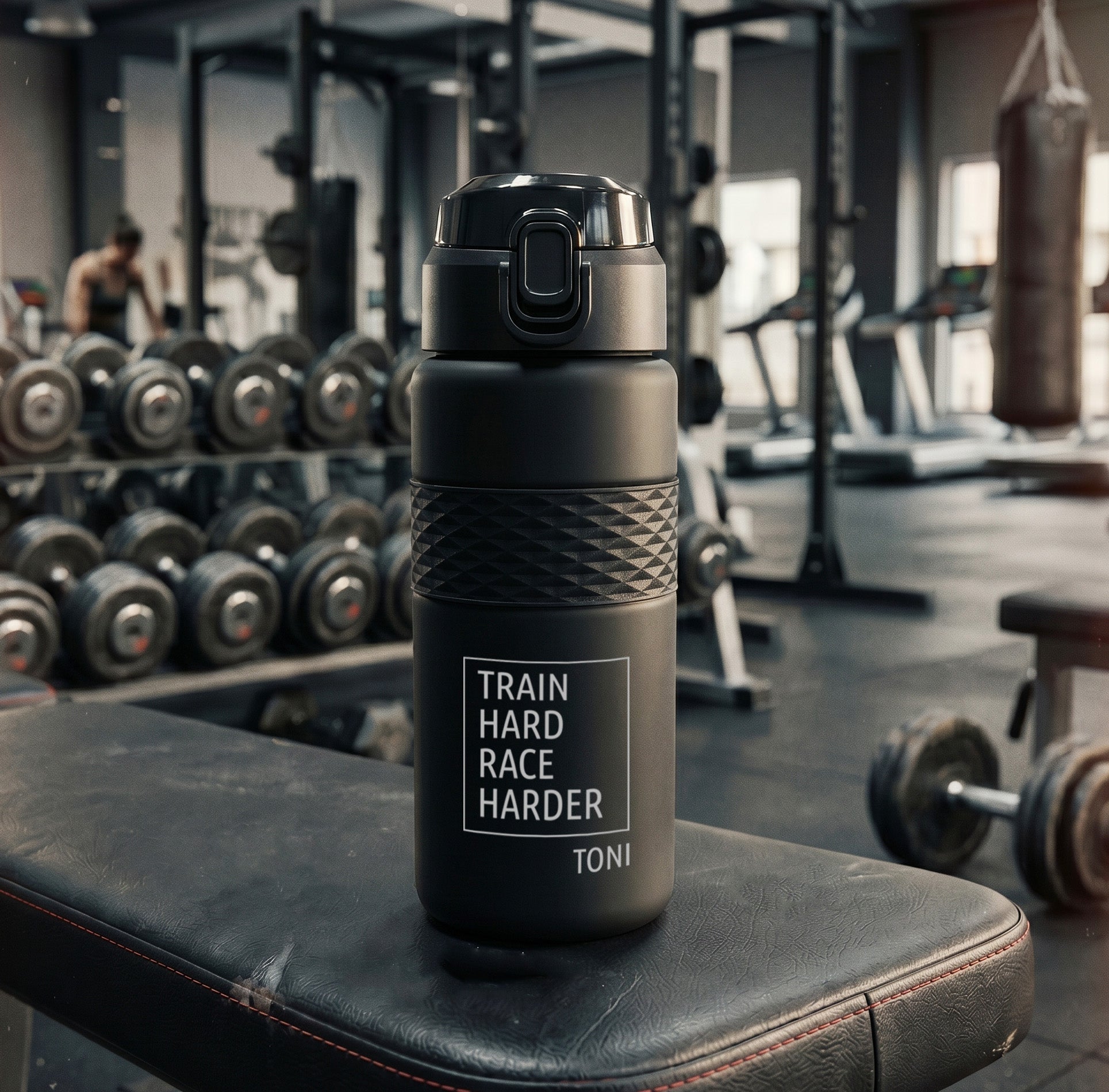 Trinkflasche aus RPET personalisiert - Fitness Motiv - Abenteuernah