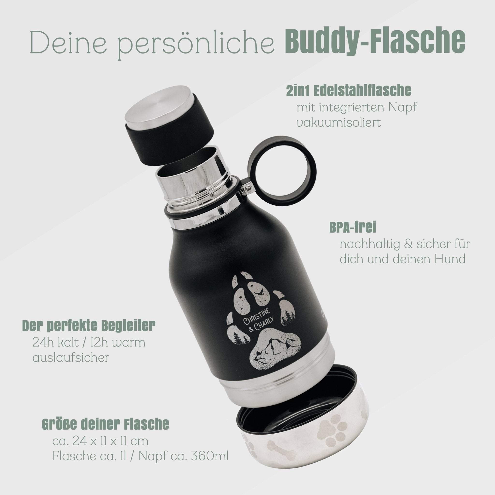 Trinkflasche Buddy klein - Hundepfote - Abenteuernah