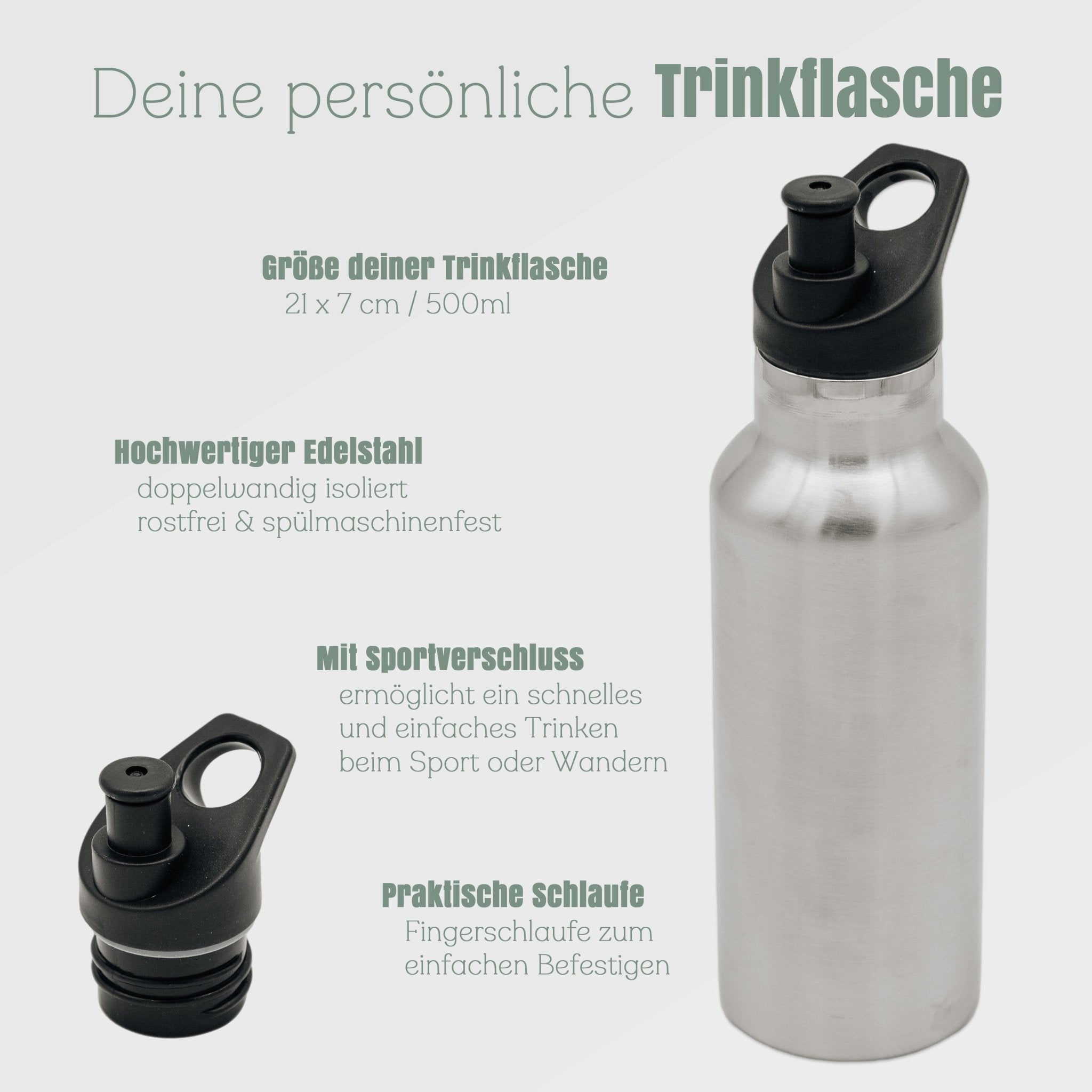 Trinkflasche Edelstahl mit Sportverschluss - Fitness - Abenteuernah