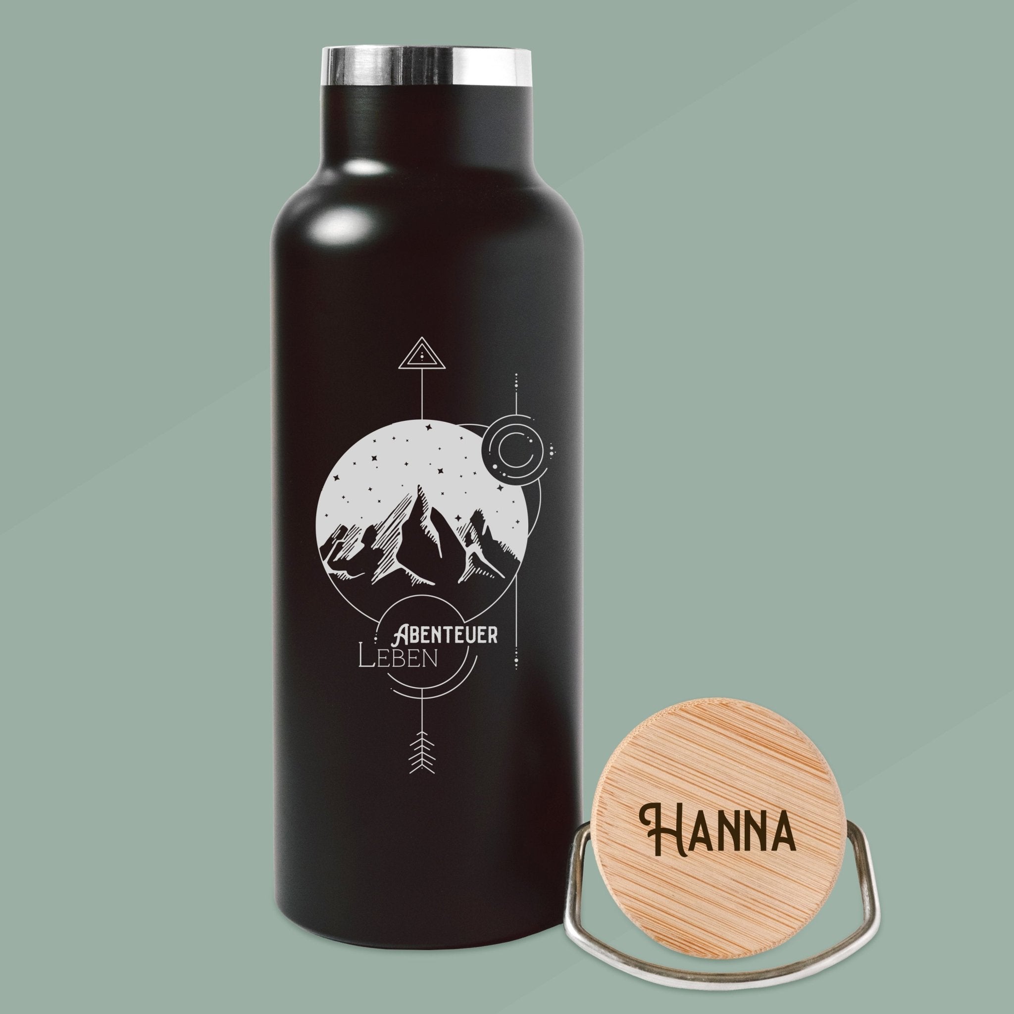 Trinkflasche Edelstahl schwarz - Landschaft Geo - Abenteuernah