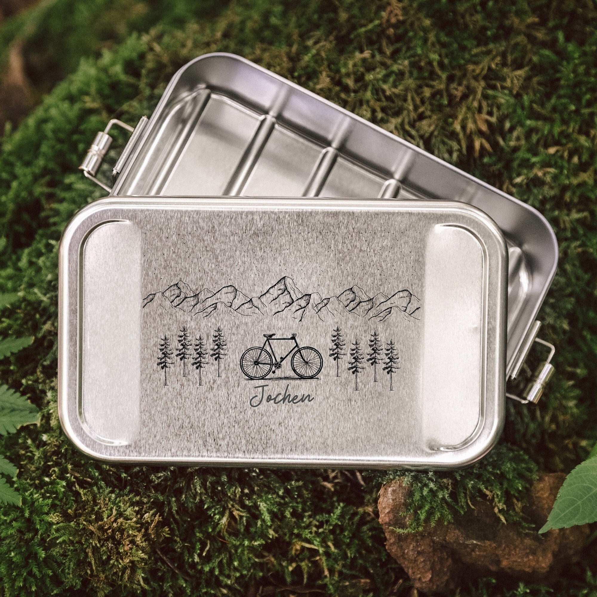 Brotdose Edelstahl silber - Fahrrad Berge - Abenteuernah