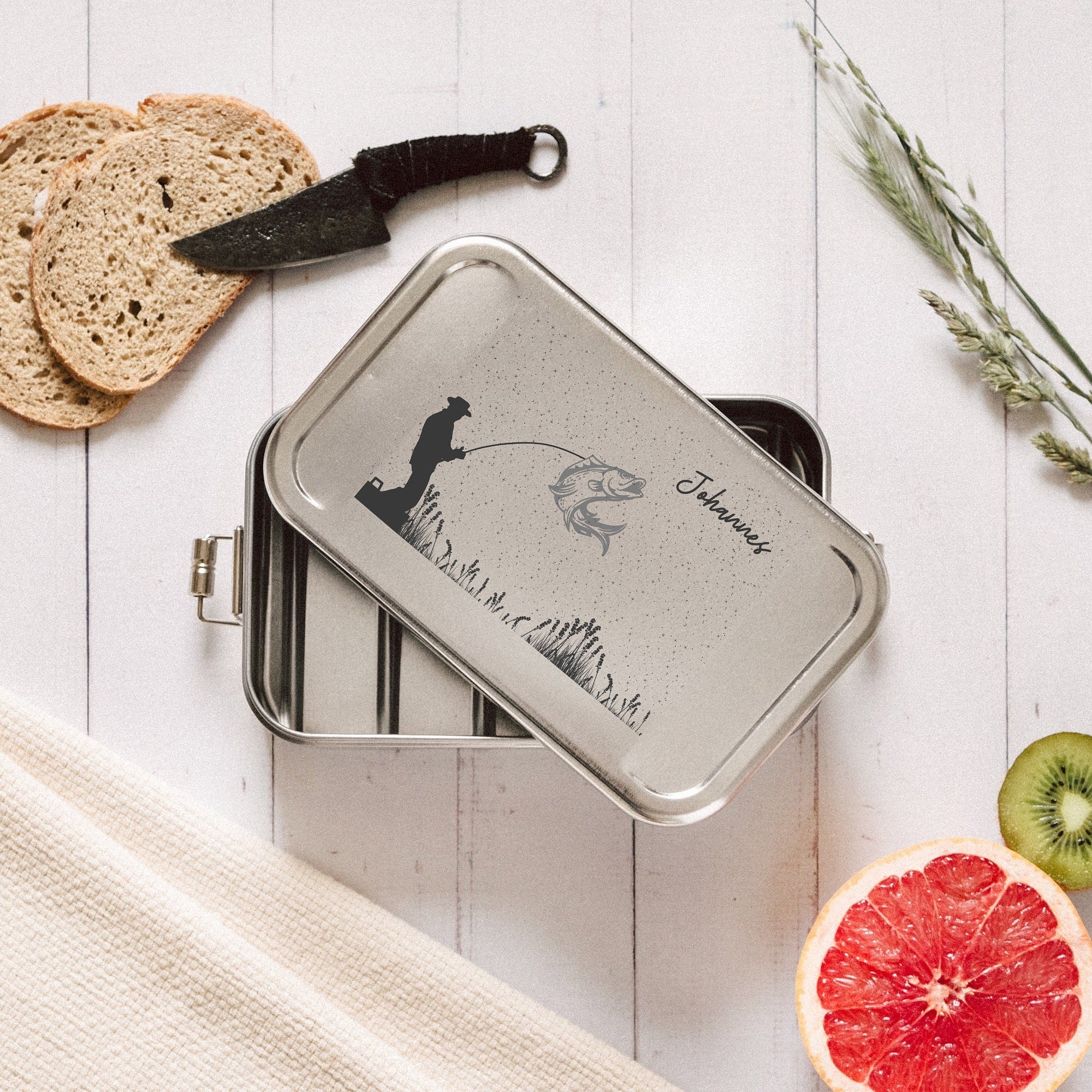 Brotdose Edelstahl silber - Ski - Abenteuernah