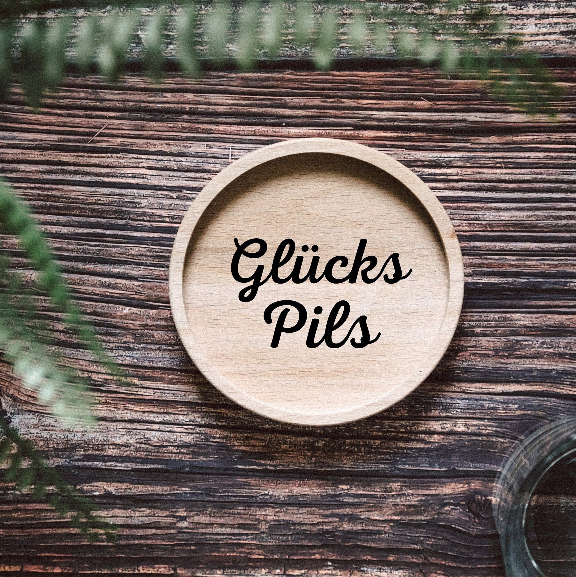 Glasuntersetzer Holz - Glückspils - Abenteuernah