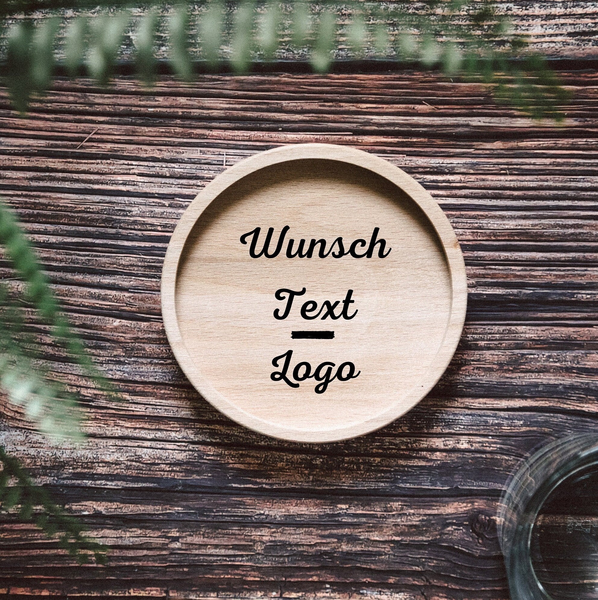 Glasuntersetzer Holz - Wunschtext / Logo - Abenteuernah