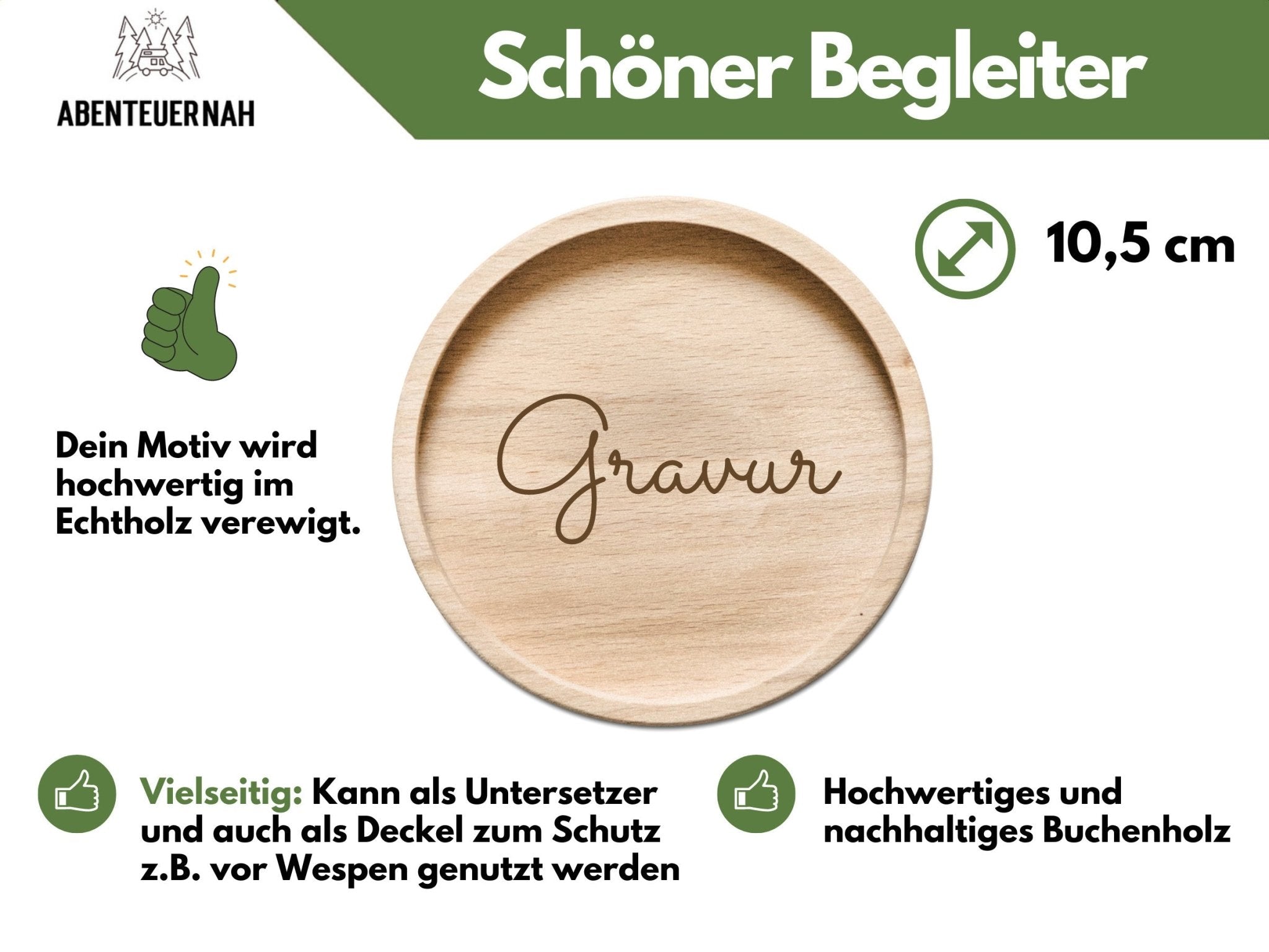 Glasuntersetzer Holz - Wunschtext / Logo - Abenteuernah