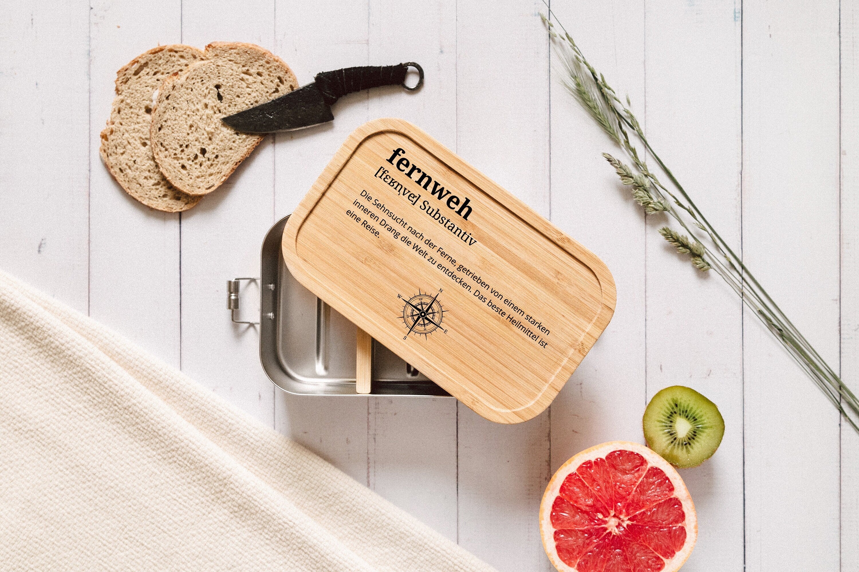 Brotdose personalisiert, Edelstahl Brotdose Trennsteg, Lunchbox Holz mit Name, Camper Geschenk, Geschenke für Männer - abenteuernah