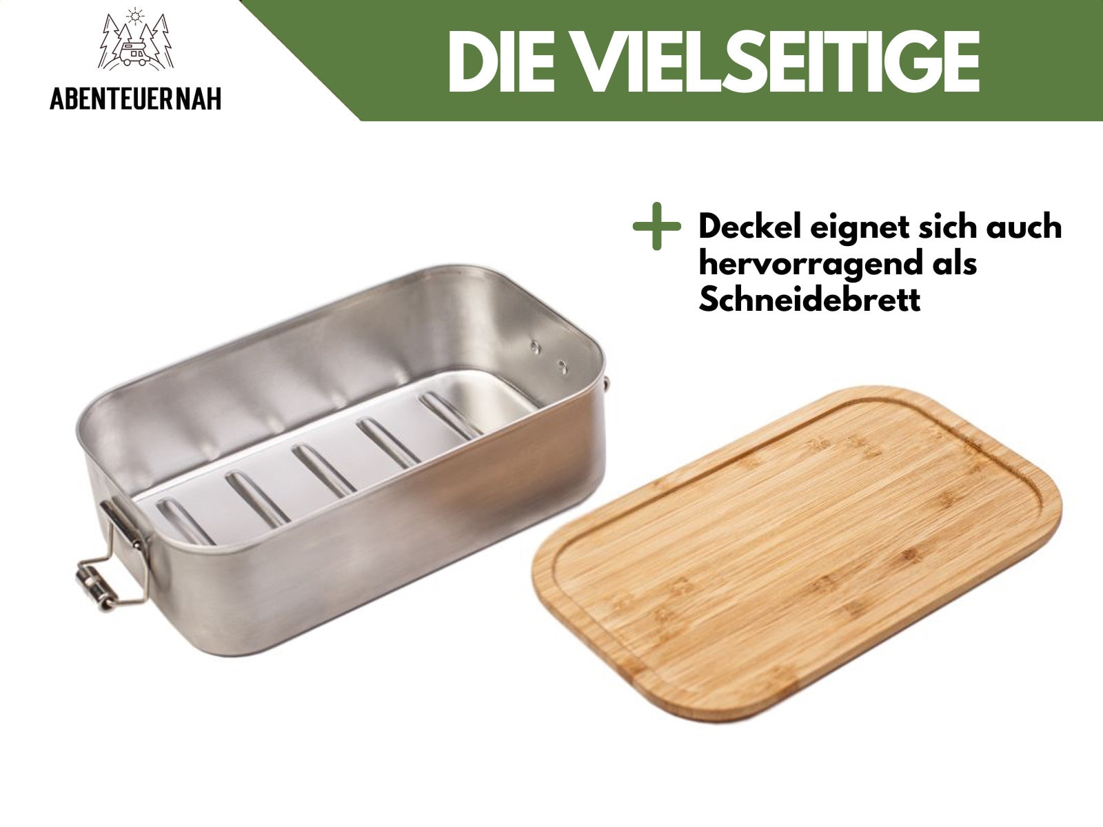 Brotdose personalisiert, Edelstahl Brotdose Trennsteg, Lunchbox Holz mit Name, Camper Geschenk, Geschenke für Männer - abenteuernah