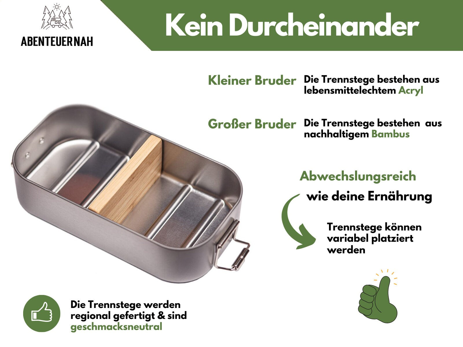 Brotdose personalisiert, Edelstahl Brotdose Trennsteg, Lunchbox Holz mit Name, Camper Geschenk, Geschenke für Männer - abenteuernah