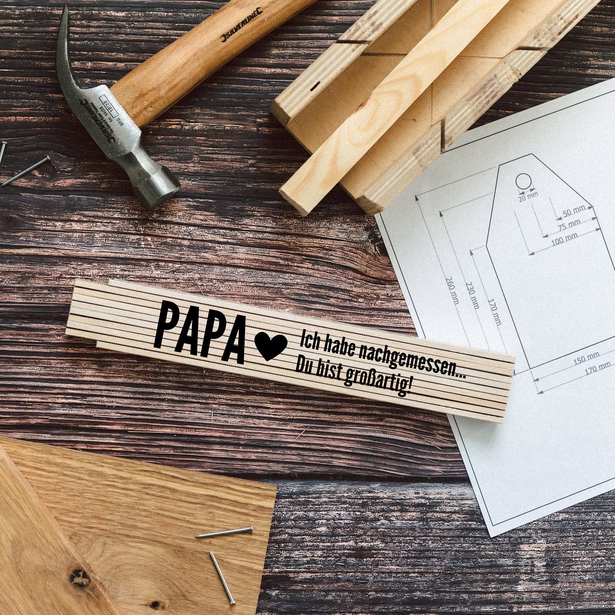 Geschenke für Männer, Zollstock Papa, Vatertagsgeschenk, Papa Geschenk, Papa, Opa Geschenk, Zollstock personalisiert - abenteuernah