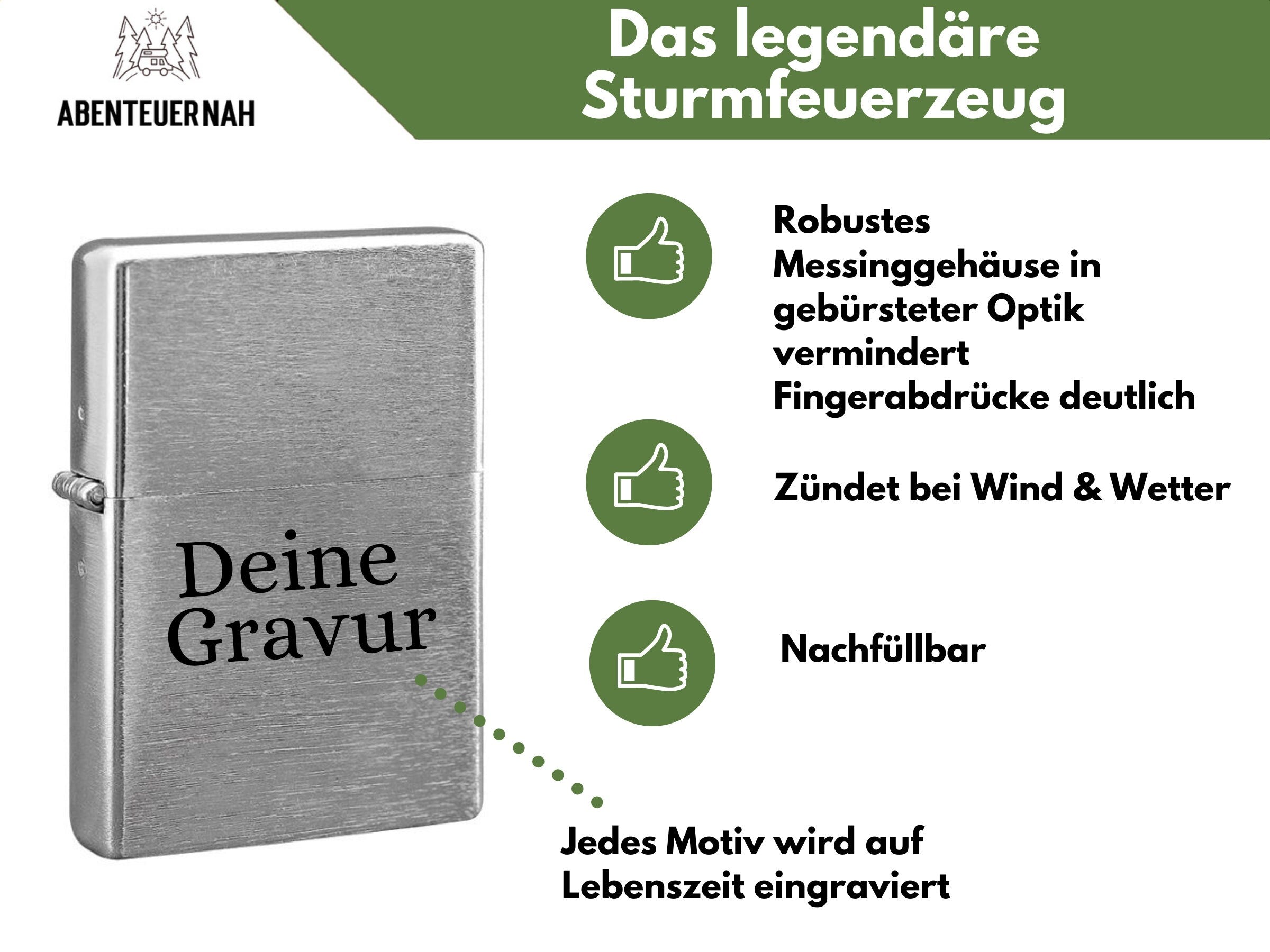 Feuerzeug, Feuerzeug personalisiert, Geschenke für Männer, Feuerzeug mit Gravur, Benzin Feuerzeug, Papa Geschenk - abenteuernah