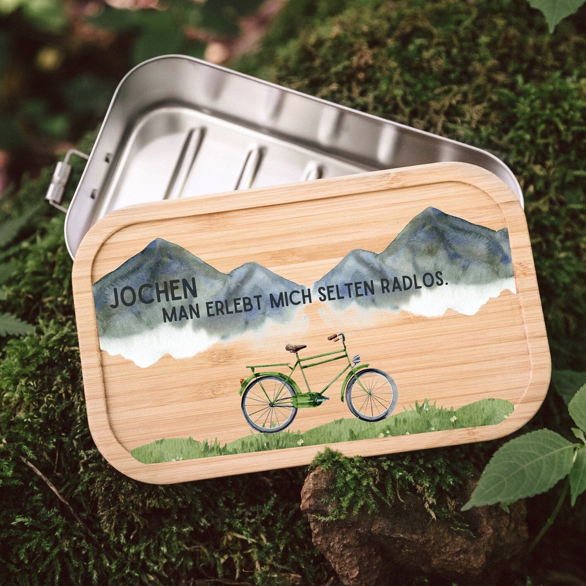 Fahrrad Geschenk, Geschenke für Männer, Lunchbox, Brotdose Edelstahl personalisiert, Männer Geschenk, Brotdose Fahrrad - abenteuernah