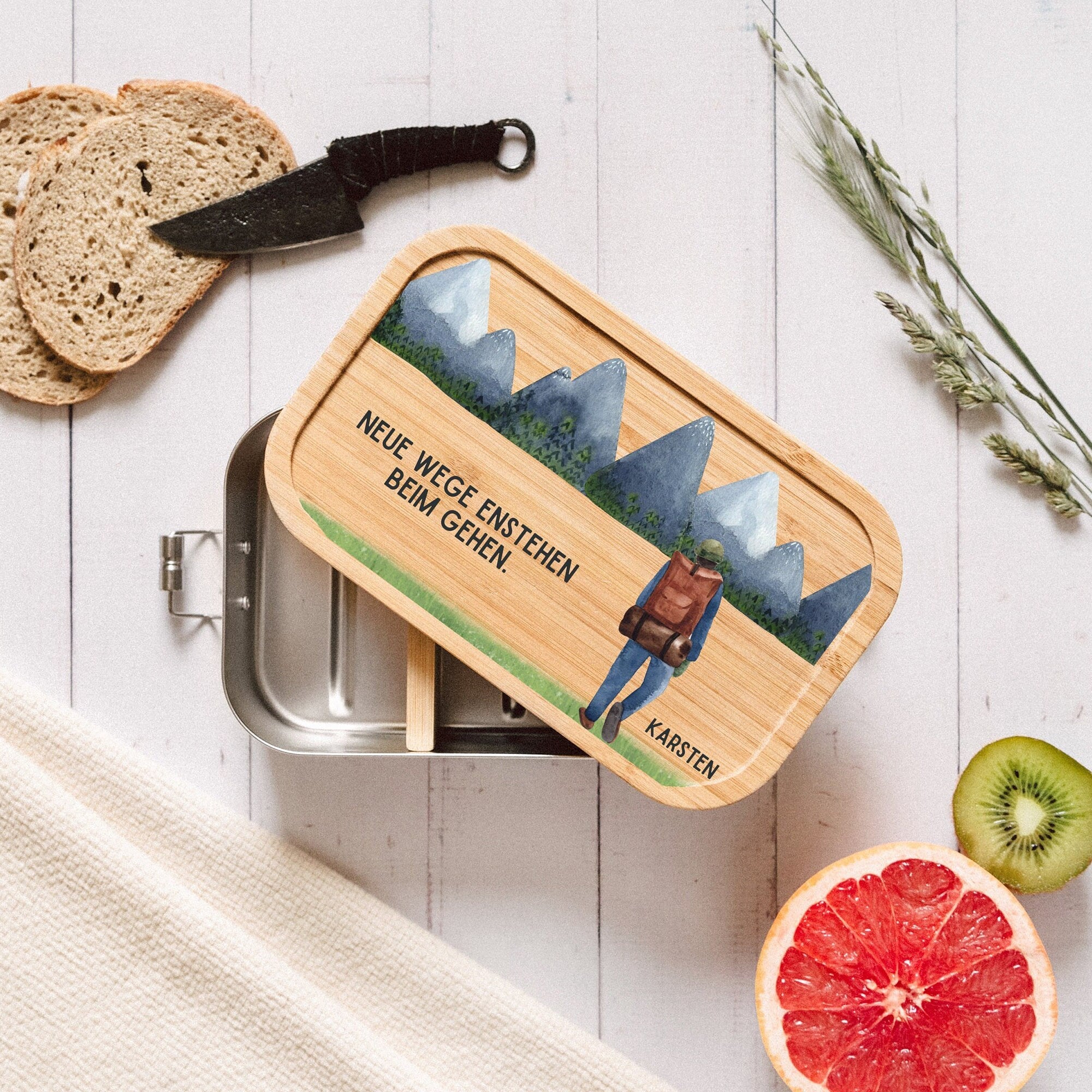 Geschenke für Männer, Wandern Geschenk, Lunchbox, Brotdose Edelstahl personalisiert, Männer Geschenk, Brotdose Camping - abenteuernah