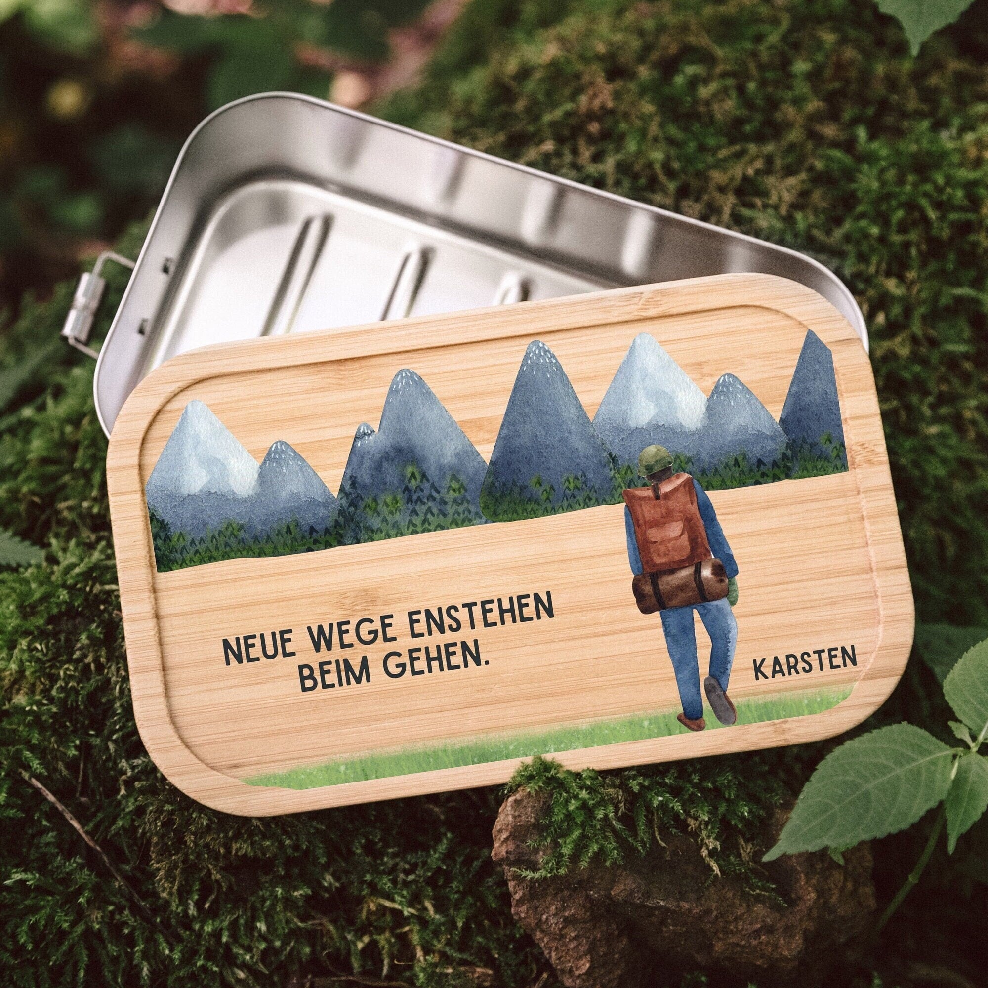 Geschenke für Männer, Wandern Geschenk, Lunchbox, Brotdose Edelstahl personalisiert, Männer Geschenk, Brotdose Camping - abenteuernah