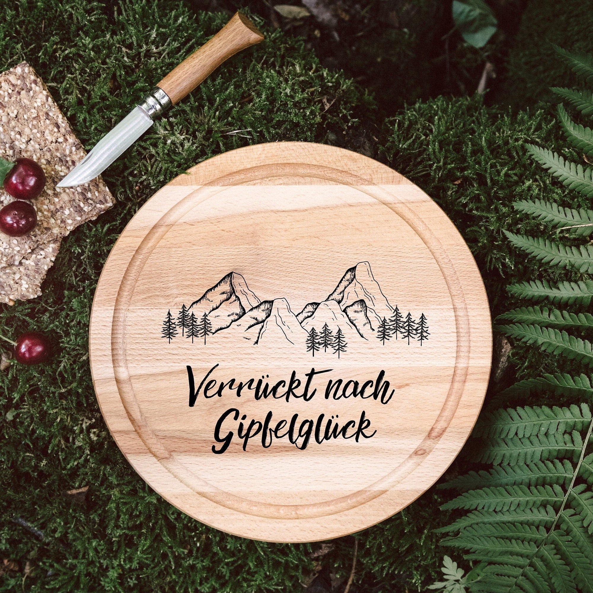 Brotzeitbrett mit Gravur, Frühstücksbrett personalisiert, Brotzeitbrett rund, Holzbrett, Vesperbrett rund, Geschenk Großeltern - abenteuernah