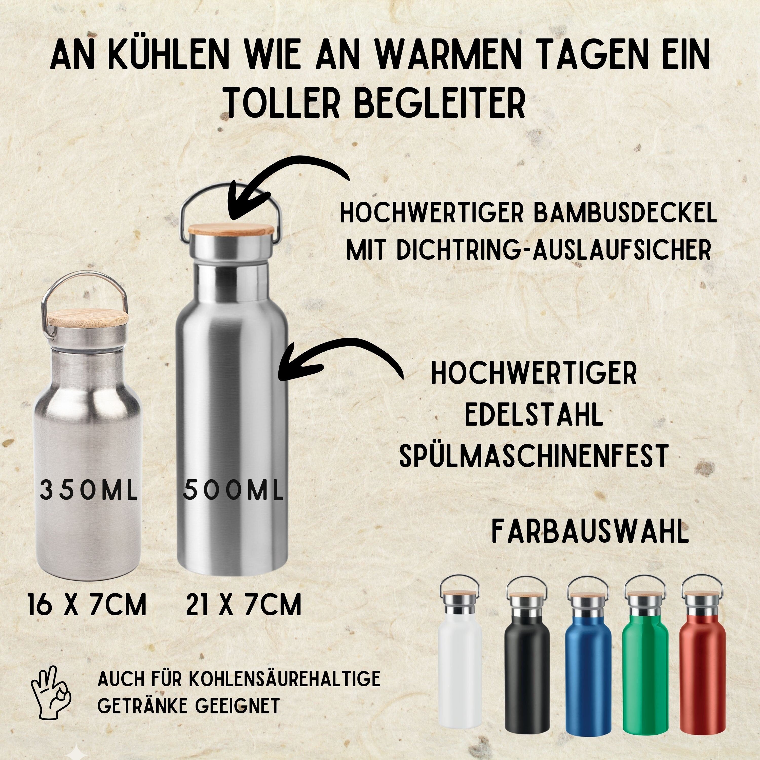 Trinkflasche personalisiert, Trinkflasche Edelstahl, Trinkflasche Zweig, Isolierflasche personalisiert, Trinkflasche isoliert - abenteuernah