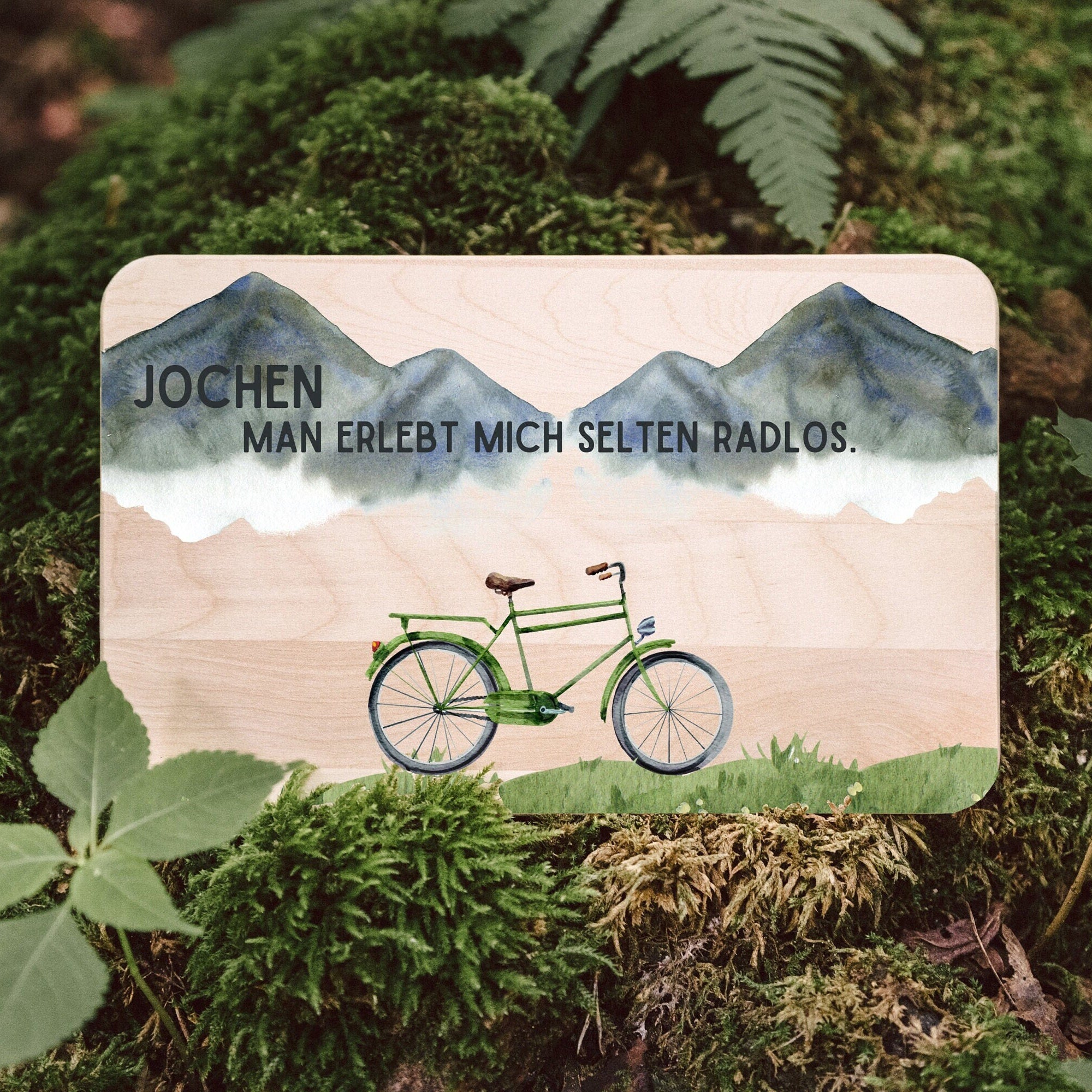 Fahrrad Geschenk, Frühstücksbrett Fahrrad, Geschenke für Männer, Brettchen personalisiert, Holzbrett personalisiert - abenteuernah