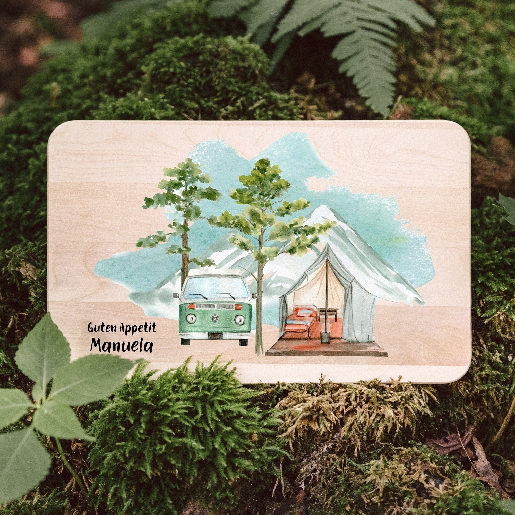 Frühstücksbrett personalisiert, Camping Geschenk, Geschenke für Männer, Brettchen mit Gravur, Holzbrett personalisiert - abenteuernah