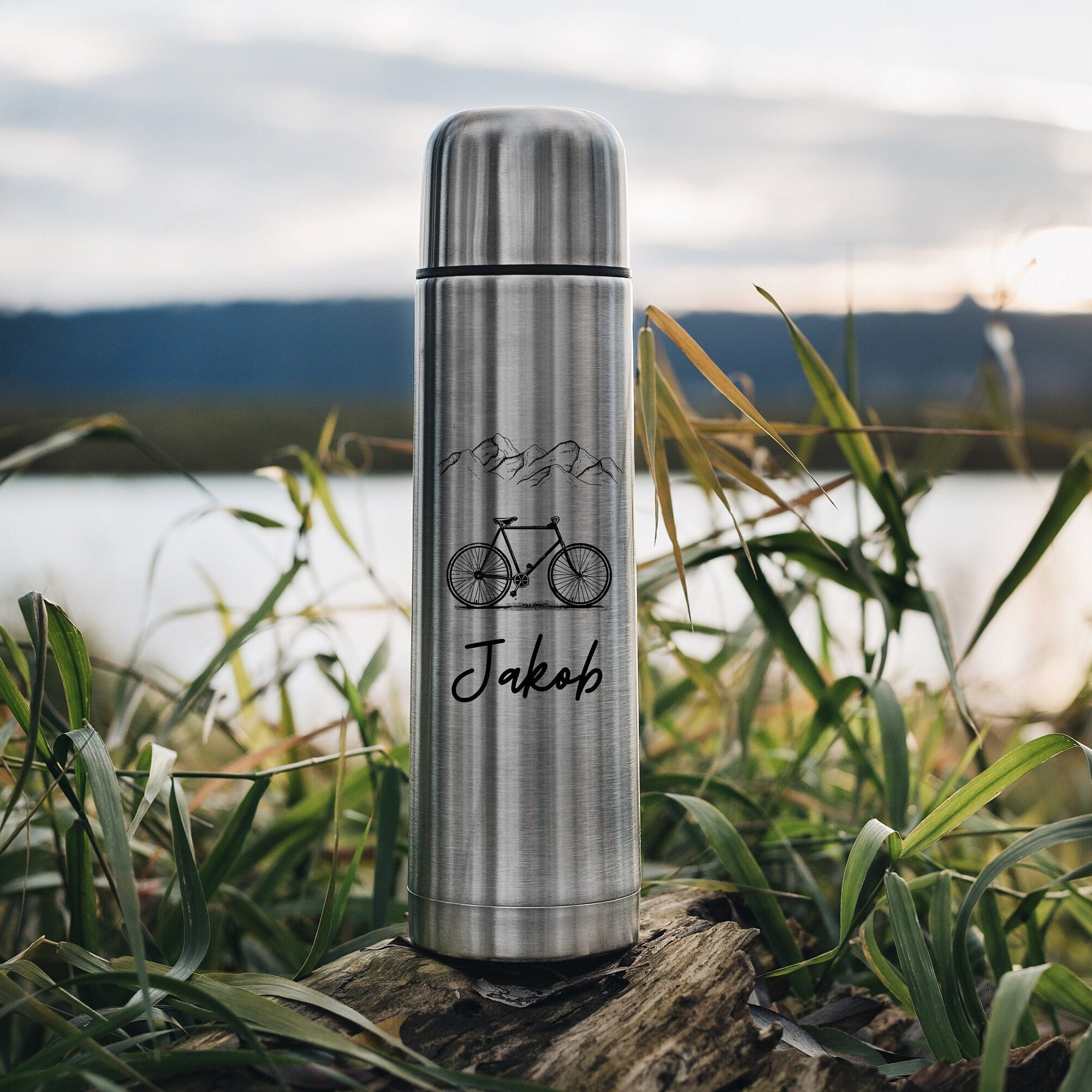 Thermosflasche Edelstahl - Fahrrad Berge - Abenteuernah